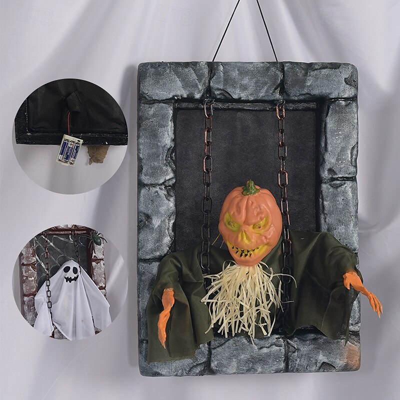 New Halloween Decoration Electric Gravestone Hanging Ghost Voice-Activated Induction Electric Light-Emitting Sound Swinging Horror Thriller Costume2