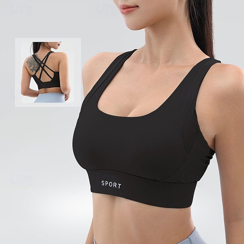 Women's Yoga Bra Sports Tank Top Pilates Bra Underwear High Supports Breathable Criss-Cross Back Solid / Plain Color Sport Activewear Black White Gym Pilates Running2