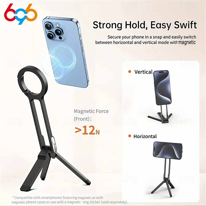 Alloy Phone Tripod Carabiner-Mounted For iPhone Portable Dual-sided Magnetic Tripod Desk Mount Phone Handle Holder3