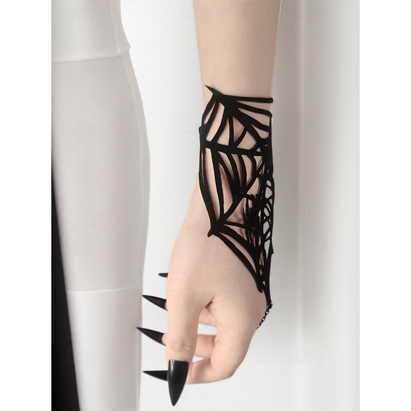 Women's Halloween Spider Web Hand Bracelet – Black Polyester Gothic Wrist Chain with Spider Design for Costume Parties & Cosplay2
