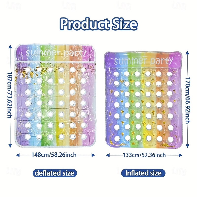 Large Inflatable Pool Lounger Adult Rainbow Color Gradient Hole Water Floating Mat Giant Pool Float Pool Beauty Black Bed Chair Large Water Floating Lounger Set Giant Floating Hammock Pad PVC3