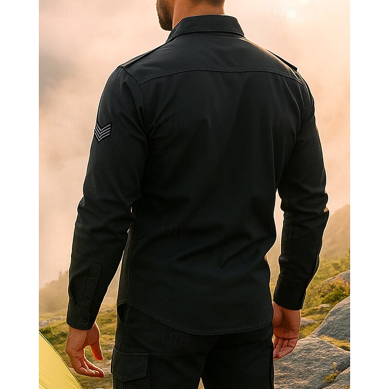 Men's Cargo Shirt Long Sleeve Turndown Top Outdoor Breathable Cotton Black Green Tennis Golf Running2