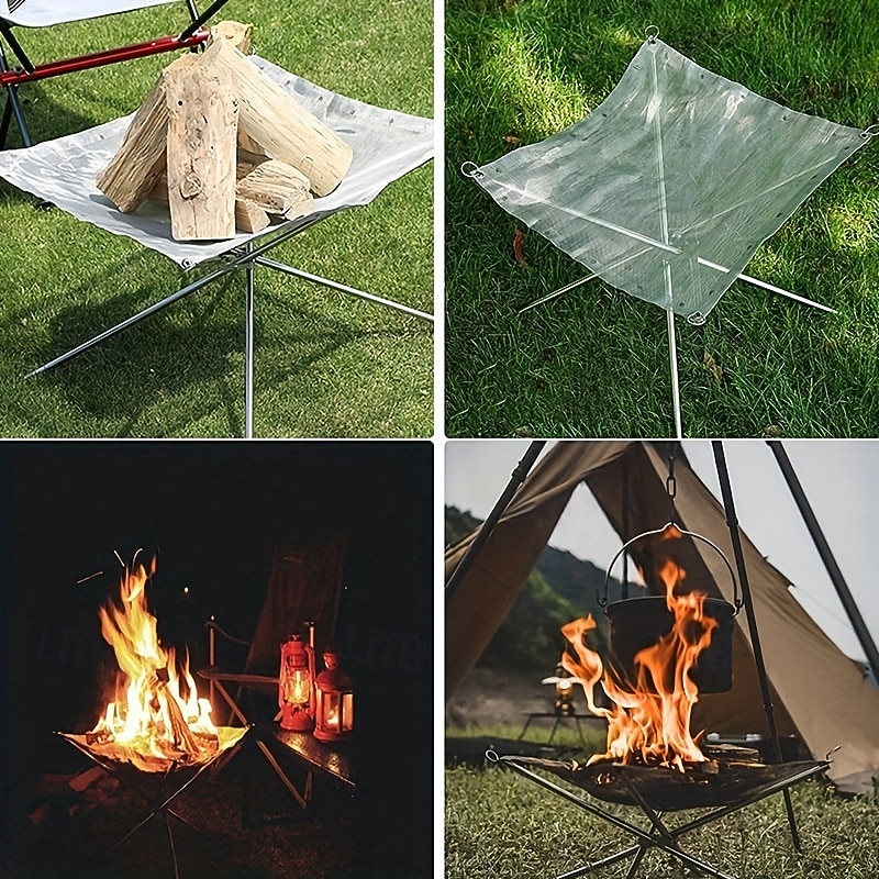 Portable 1pc Folding Steel Mesh Camping Fire Pit - Outdoor Wood Burning Campfire Stand with Storage Bag - 42cm/16.5in3