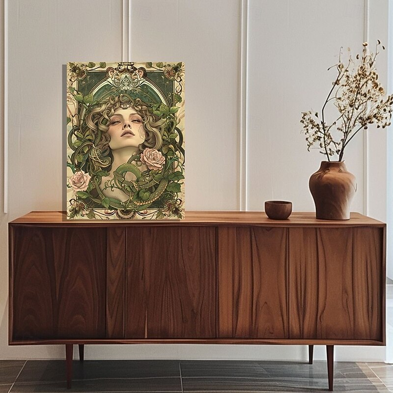Art Deco Medusa Canvas Wall Art Snake and Rose Design Vintage Style Unframed Canvas Painting for Home Decor Light Luxury Artwork for Living Room Hallway Studio - Craft Supplies2