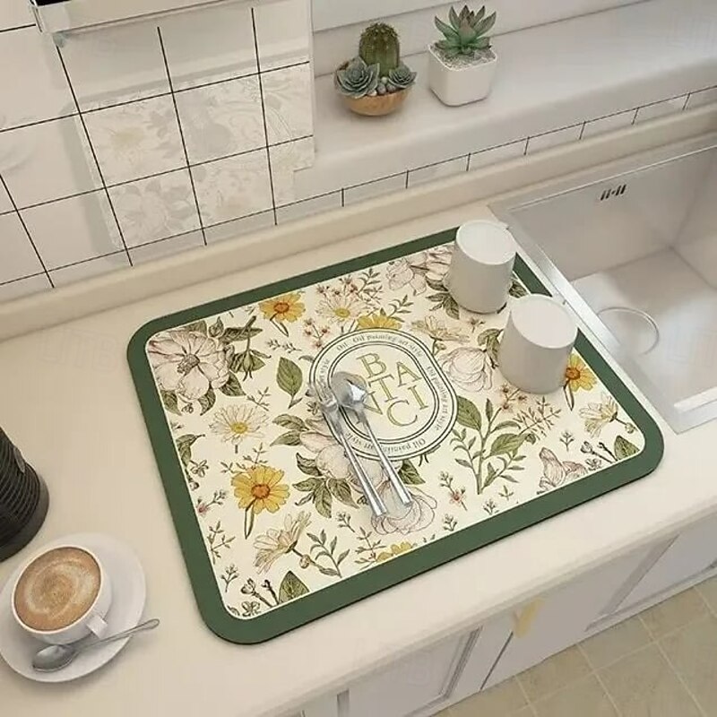 Fantasy Style Draining Mat Diatomaceous Earth Kitchen Drying Mat Water Absorbent Tabletop Tray for Dishes Cups Coffee Machines Fast Drying Surface Protector for Countertops4