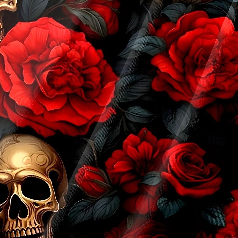 Men's Halloween Costumes Day of the Dead Rose Shirt Summer Shirt Button Up Shirt Short Sleeve Dark Punk Gothic Style Holiday Streetwear Summer Turndown 3D Print Front One Pocket Linen Like Shirt Black4