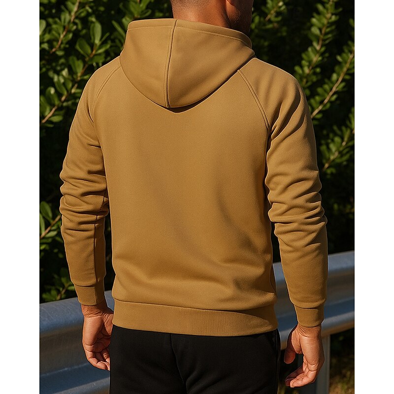 Men's Running Jacket Outdoor Jacket Hooded Jacket Drawstring Pocket Long Sleeve Top Athleisure Solid Colored Thermal Warm Breathable Gym Workout Running Sportswear Activewear Black Green Khaki2