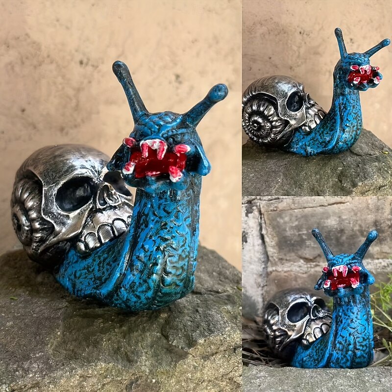 Halloween Highlight Unique Snail Skull Decor - Gothic Halloween Resin Ornament No Power Needed Perfect for Indoor & Outdoor Spaces2