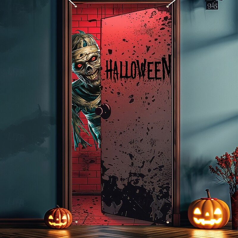 Halloween Door Covers Zombie Door Tapestry Door Curtain Decoration Backdrop Door Banner for Front Door Farmhouse Holiday Party Indoor Outdoor Decor Supplies2