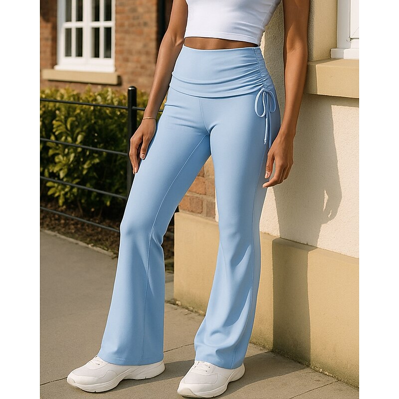 Women's Running Pants Flare Leggings Wide Leg Drawstring High Waist Bottoms Athleisure Gym Workout Tummy Control Workout Athletic Running Regular Fit Sportswear Activewear Solid Colored Black Yellow