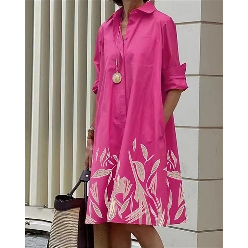 Women's Midi Dress Shirt Dress Casual Dress Fashion Modern Daily Beach Weekend Regular Fit Flower Long Sleeve Shirt Collar Black Blue Orange Green Spring Fall3