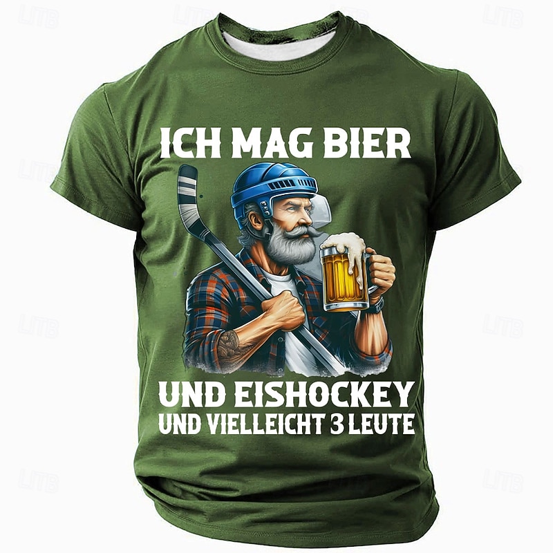 Funny Men's Hobbies & Lifestyle Graphic Tee with "I Like Beer Ice Hockey & Maybe 3 People" Quote - Humorous Gift3