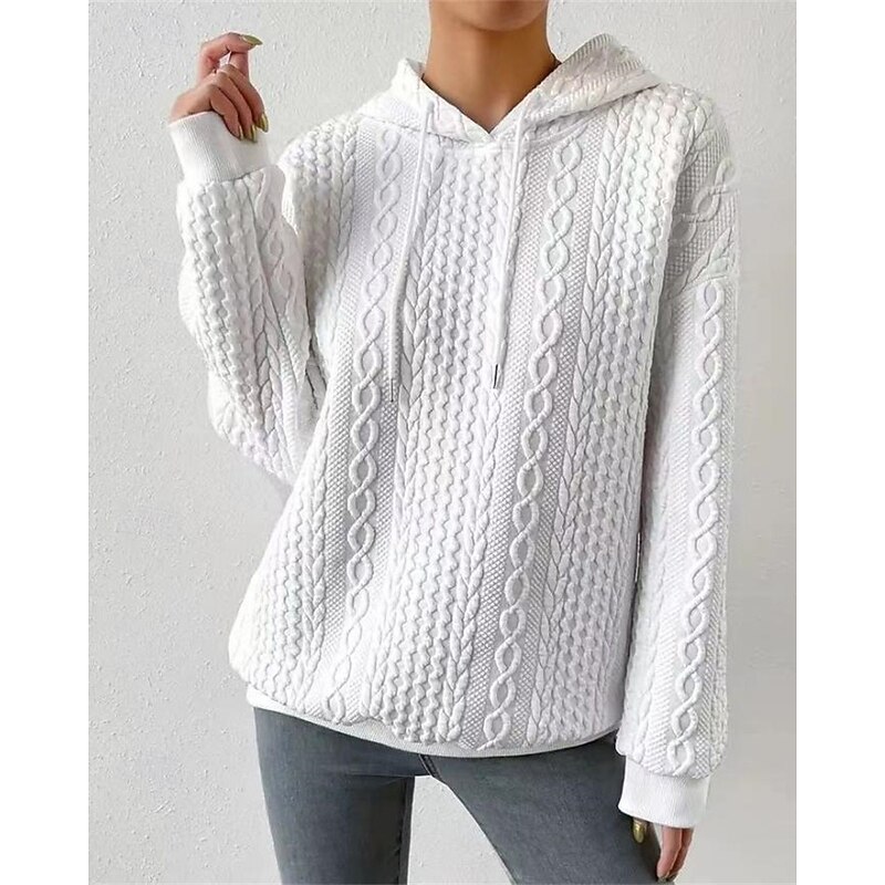 Women's Texture Sweatshirt Pullover Hoodie Sweatshirt Plain Streetwear Casual Comfy Long Sleeve Hooded Regular Tops Street Holiday Going out Black White Pink Fall3