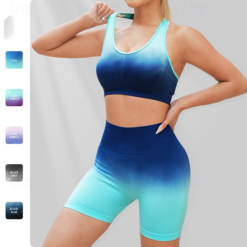 Women's 2 Pieces Sports Bras Workout Sets Yoga Outfits Color Gradient Clothing Suit Black Pink Gym Workout High Waist Stretchy Breathable Sleeveless Sport Activewear Slim