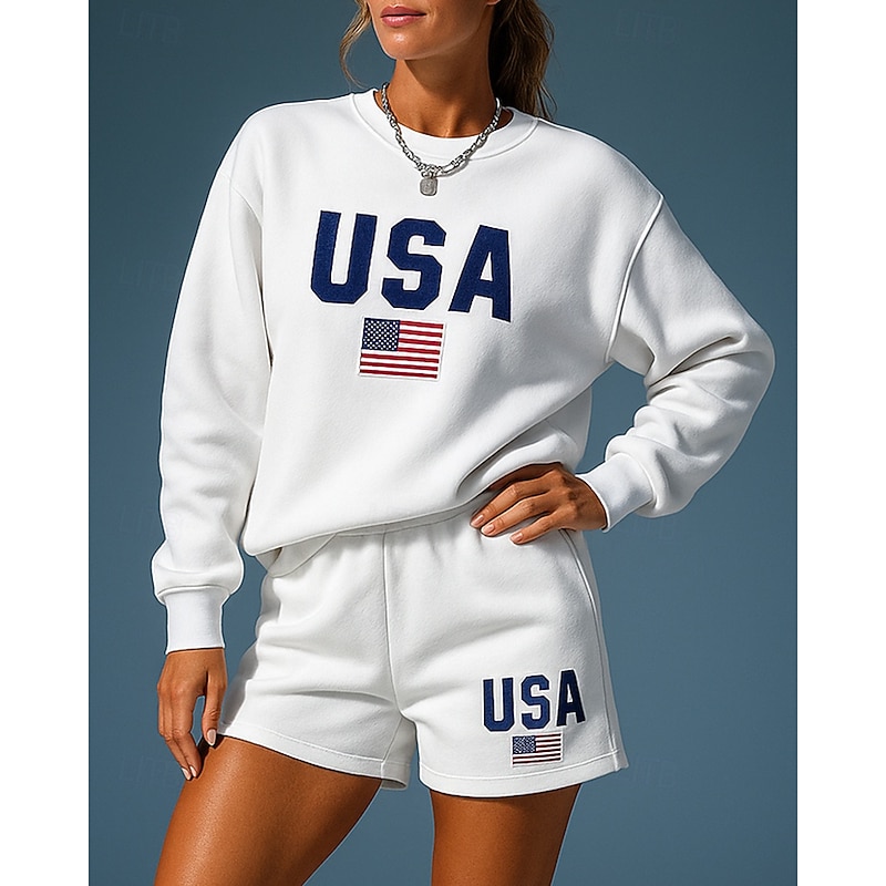 Women's Tracksuit Pullover Sweatshirt Short Sweatpant Pocket Letter Clothing Suit Spring White Grey Gym Outdoor Running High Waist Windproof Lightweight Long Sleeve Sport Activewear Micro-elastic4