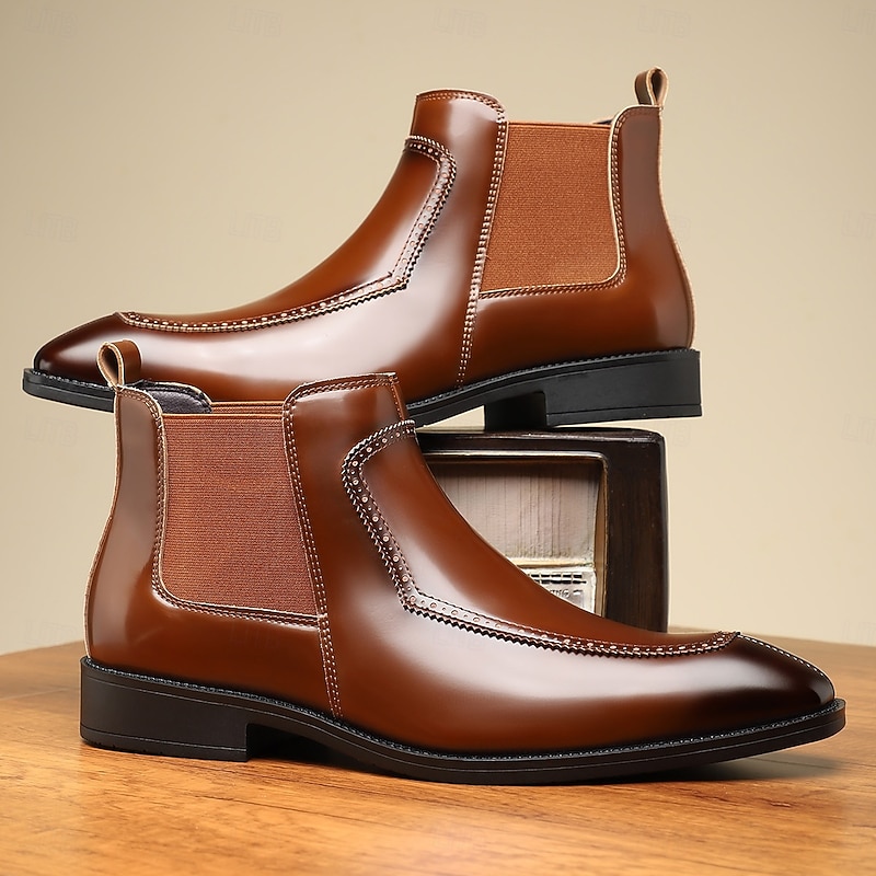 Men's Boots Chelsea Boots Walking Vintage Casual PU Leather Comfortable Slip Resistant Warm Booties / Ankle Boots Loafer Dark Red Black Green Fall Winter3