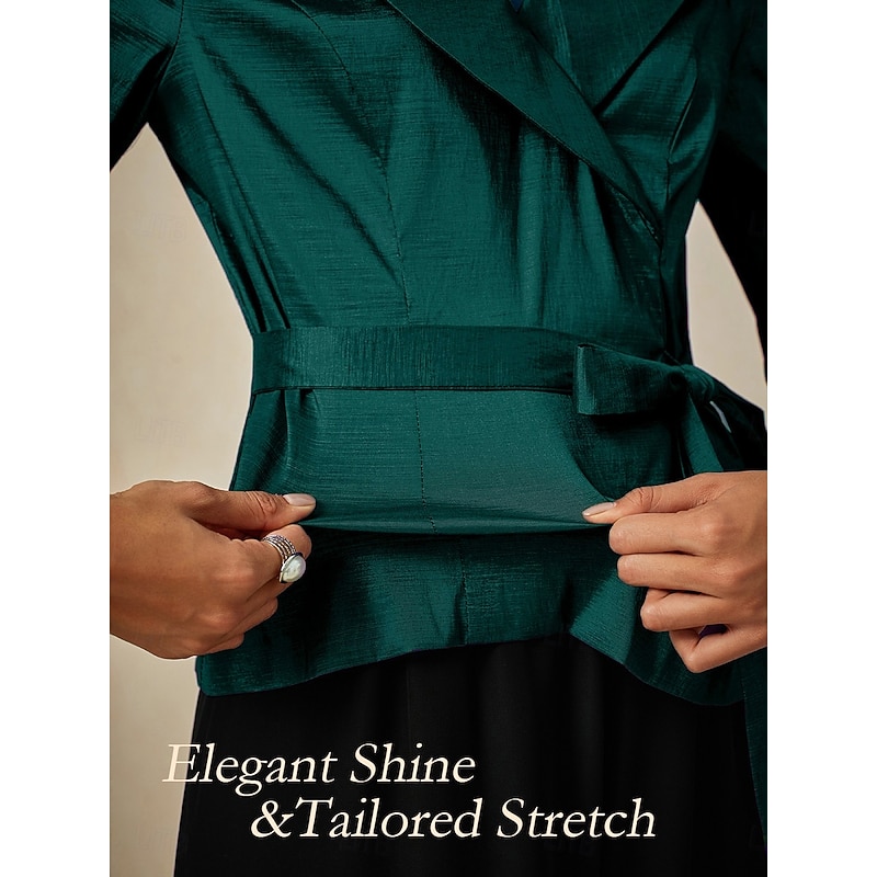 Women's Blouse Evening Tops Elegant Metallic Stylish 3/4 Length Sleeve V Neck Regular Tops Wedding Guest Evening Party Semi Formal Tie Front Emerald Green Spring, Fall, Winter, Summer3