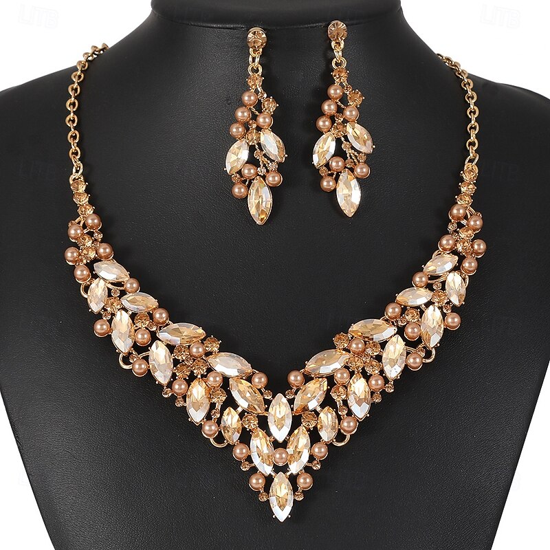 Bridal Jewelry Sets Two-piece Suit Zircon Imitation Diamond 1 Necklace Earrings Women's Personalized Luxury Sweet Lovely Classic Drop Love Jewelry Set For Wedding Gift2