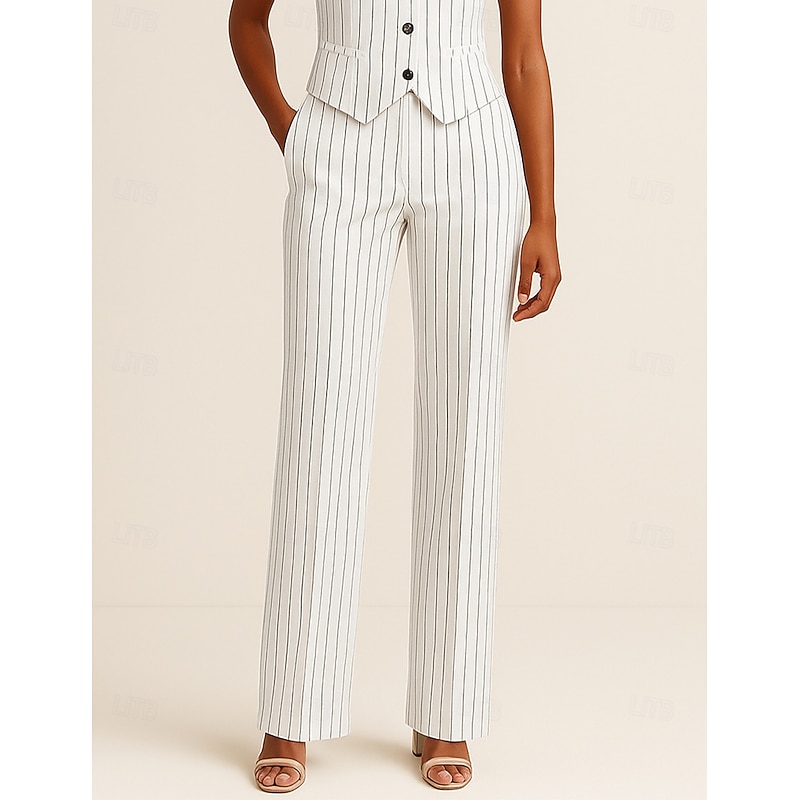 Women's Pinstriped Suit Pant Straight Fit Formal Wedding Guest Formal Evening Pinstripe Elegant Simple Ankle Length Pant4