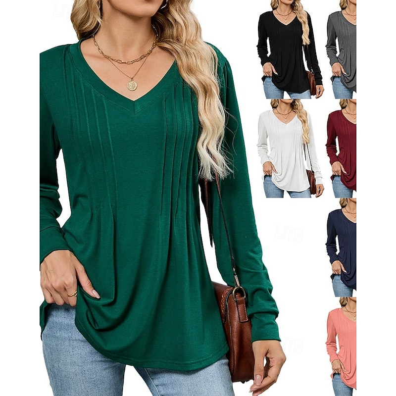 Women's Texture Blouse T Shirt Plain Fashion Modern Short Sleeve V Neck Regular Tops Daily Tunic Black White Green Summer