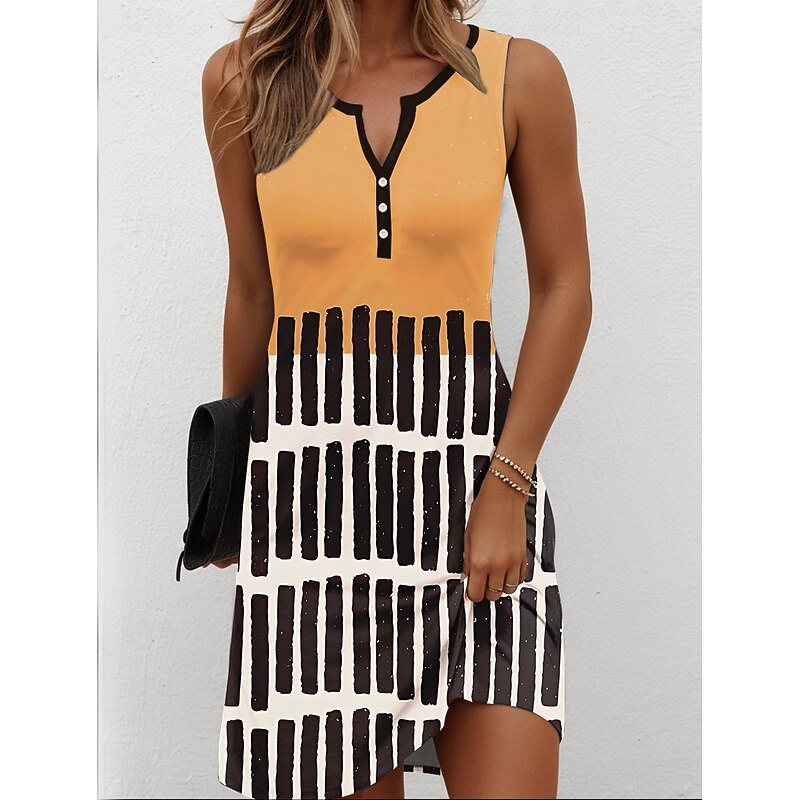 Women's Mini Dress Sundress Shift Dress Off The Shoulder Dress Vacation Casual Beach Party Daily Holiday Regular Fit Ombre Graphic Geometric Sleeveless V Neck Yellow Red Blue Orange Summer Spring4