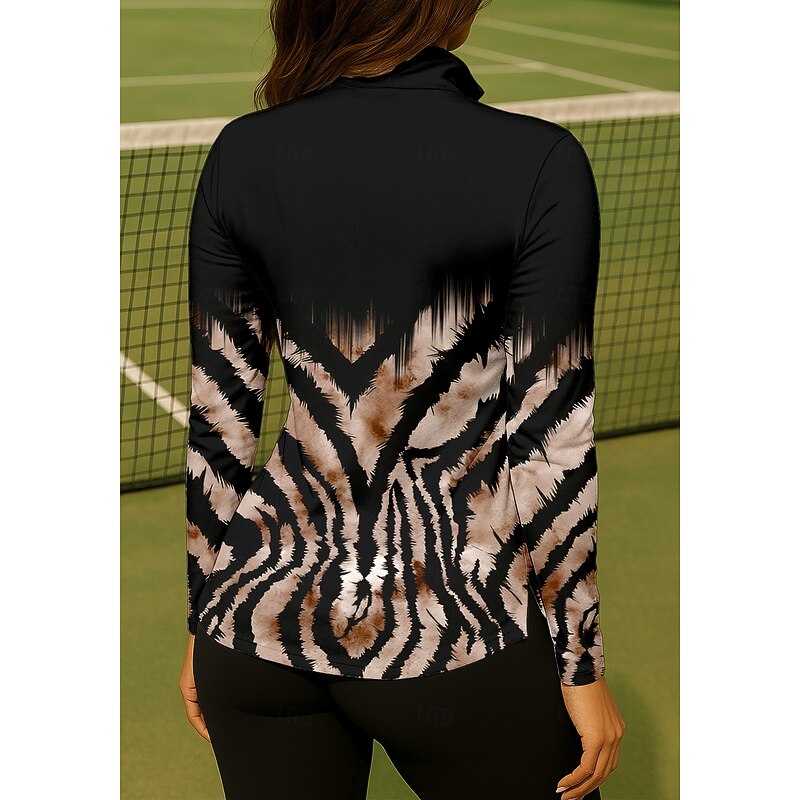 Women's Leopard Gradient Shirt Sport Shirt Golf Polo Shirt Tennis Shirt Long Sleeve Zipper Floral UPF50+ UV Resistant High Elasticity Moisture Wicking Breathable Tennis Golf Pickleball Stand Collar2