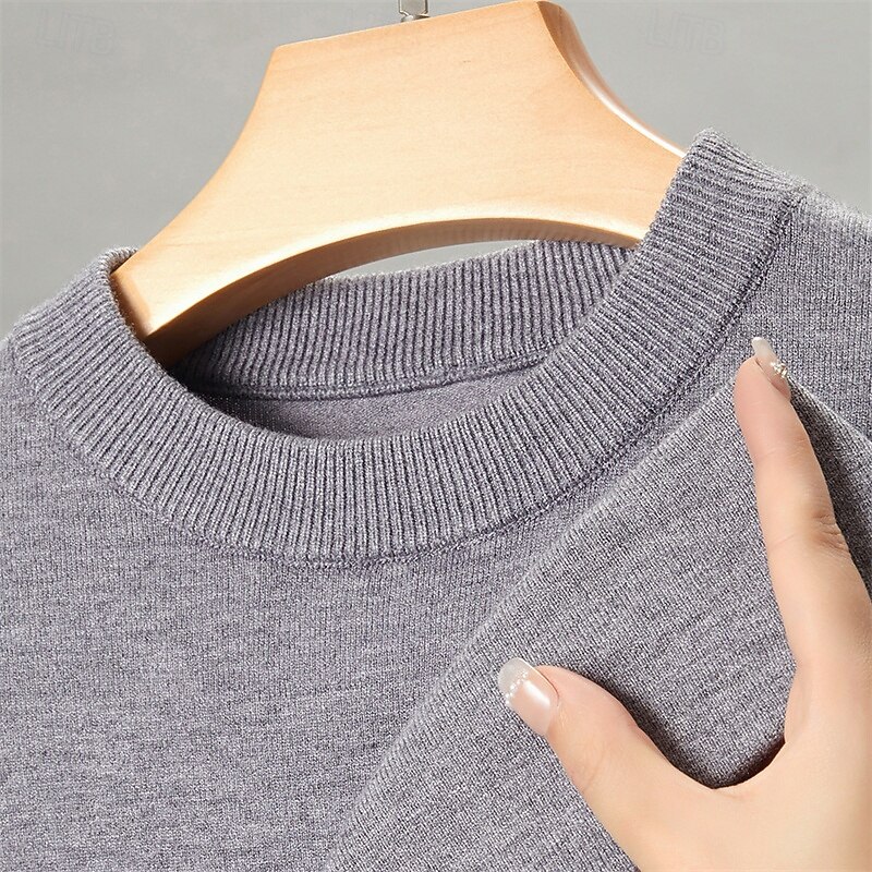 Men's Pullover Sweater Jumper Knit Sweater Ribbed Knit Regular Tops Knitted Plain Crew Neck Fashion Basic Vacation Daily Wear Clothing Apparel Summer Spring Camel Wine M L XL3