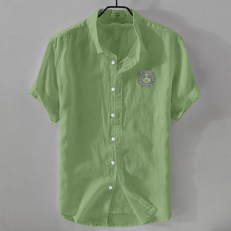 Men's Shirt Linen Shirt Summer Shirt Beach Shirt Button Up Shirt Sunflowers Vacation Casual White Light Green Pink Blue Short Sleeve Turndown Summer Clothing Apparel3