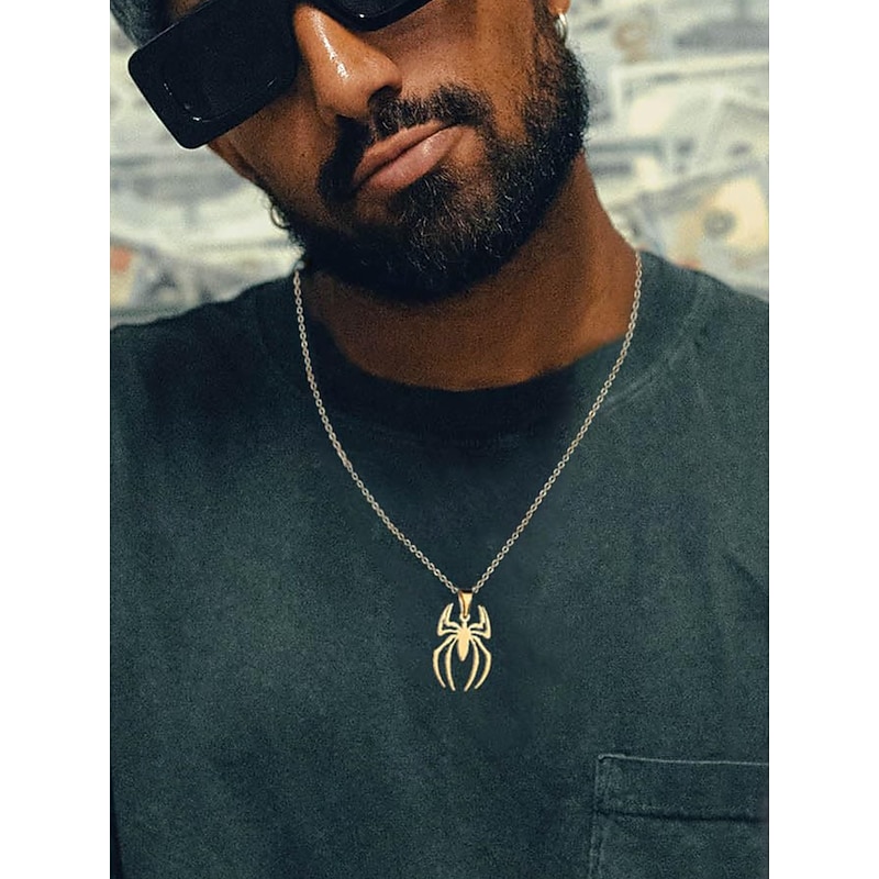 Men's Halloween Spider Pendant Necklace – Alloy Material, Lightweight, Minimalist Gothic Style, Perfect for Parties, Cosplay and Holiday Costume Accessories3