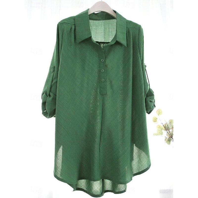 Women's Shirt Solid Color Stylish Casual Long Sleeve Shirt Collar Regular Tops Daily Buttons Black Green Gray Summer Spring Fall3