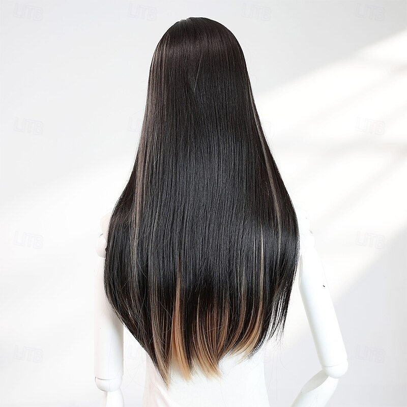 Black 24-Inch Straight Wig for Women – Long Hair with Full Bangs, Ideal for Halloween, Costumes, and Stylish Fashion Looks4