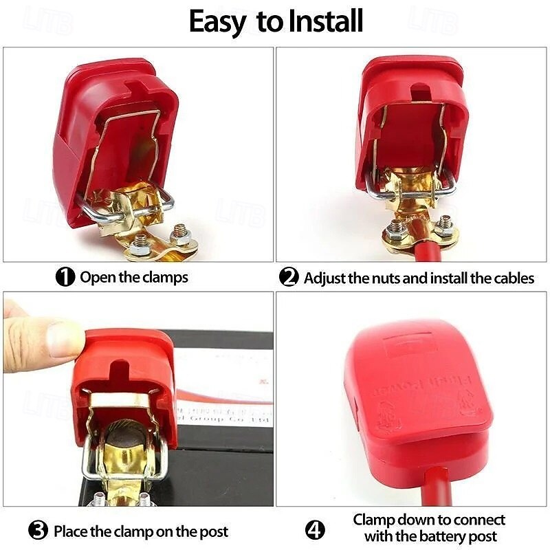 2 Pcs Quick Battery Terminal Disconnect Switch Set Copper Car Battery Clamp Protector Anti-Theft Power Cut Off Quick Release Connector3