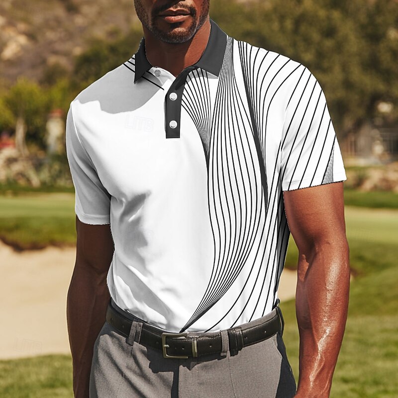 Men's Golf Line Polo Sports Polo Shirts Short Sleeve Polo Shirts Collared Shirts Casual Athleisure Buttons Summer Black Red Blue4