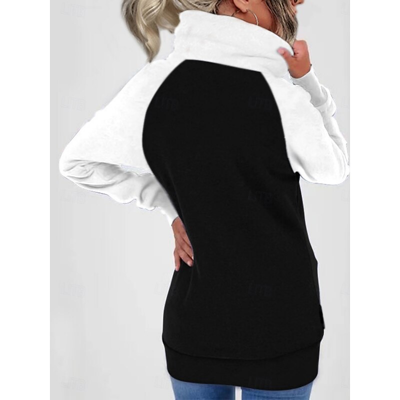 Women's Pullover Hoodie Sweatshirt Color Block Casual Long Sleeve Hooded Regular Tops Street Dailywear Zipper Pocket White Red Khaki Army Green Fall Winter4