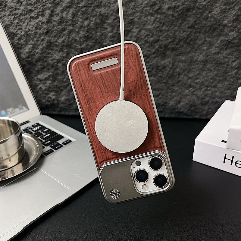 Phone Case For iPhone 17 Pro Max 17 Air 16 15 14 Pro Max Plus 13 Pro Max Back Cover Magnetic Shockproof Wood Grain PC4