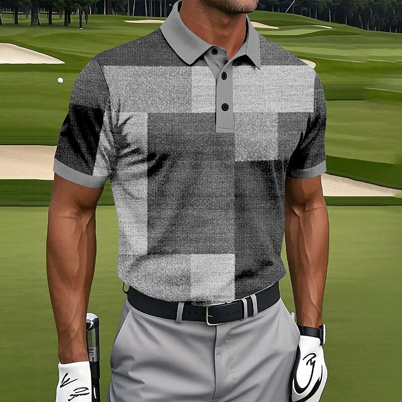 Men's Patchwork Golf Polo Sports Polo Shirts Short Sleeve Polo Shirts Collared Shirts Casual Athleisure Buttons Summer Blue Purple Green4