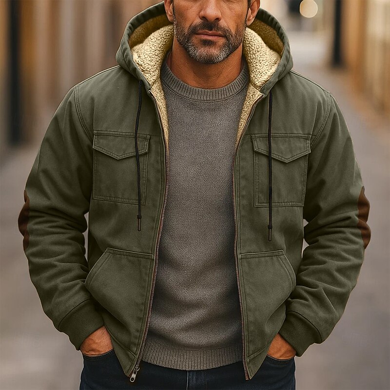 Men's Hoodie Full Zip Hoodie Fleece Hoodie Tactical Hoodie Army Green Khaki Gray Hooded Polo Collar Plain Front Pocket Sports & Outdoor Casual Daily Streetwear Cool Designer Winter Clothing Apparel2