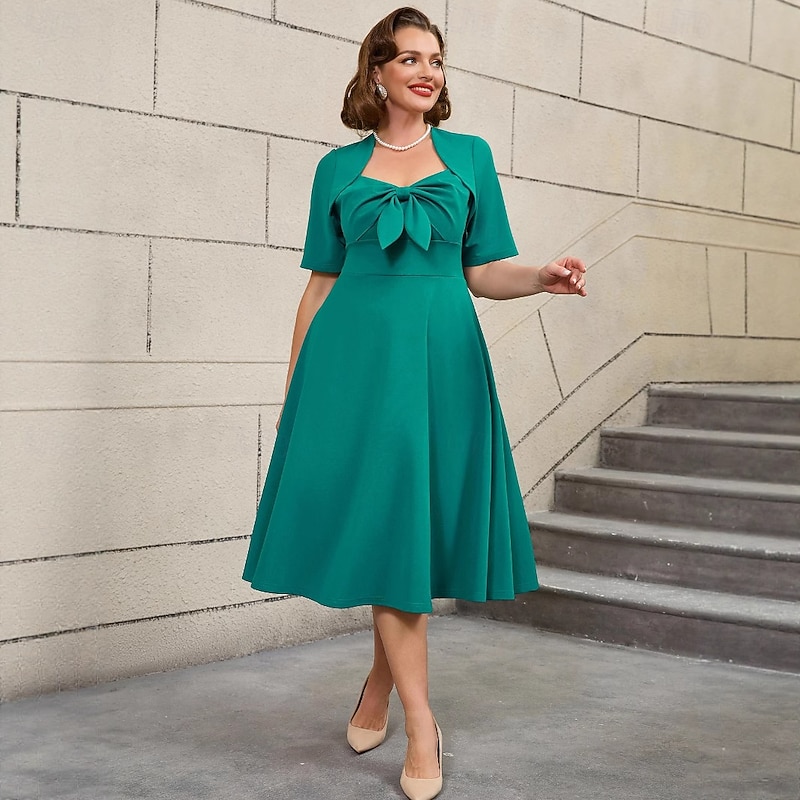 Retro Vintage 1950s Rockabilly Midi A-Line Dress Flare Dress Plus Size Square Neck Fancy Dress Women's Vacation Homecoming Party & Evening Adults' Dress Spring & Summer3
