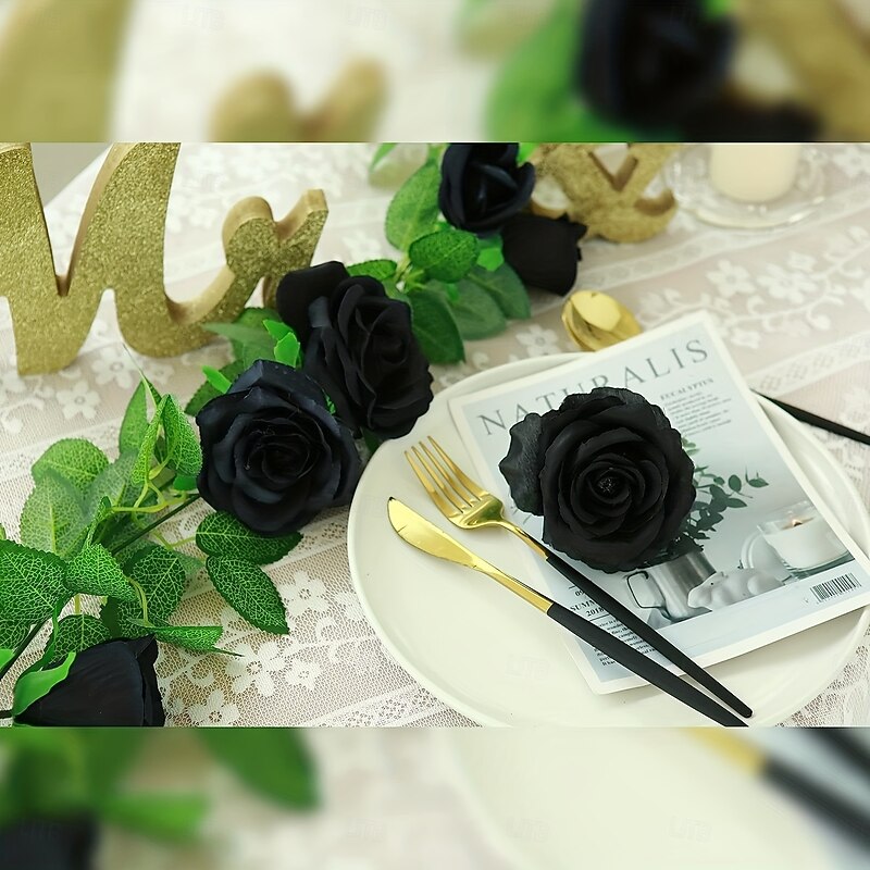 78inch Black artificial rose-vine garland plastic artificial flower hanging decoration table center tent mirror - Multi-functional home decoration for Halloween Easter Day of the Dead4