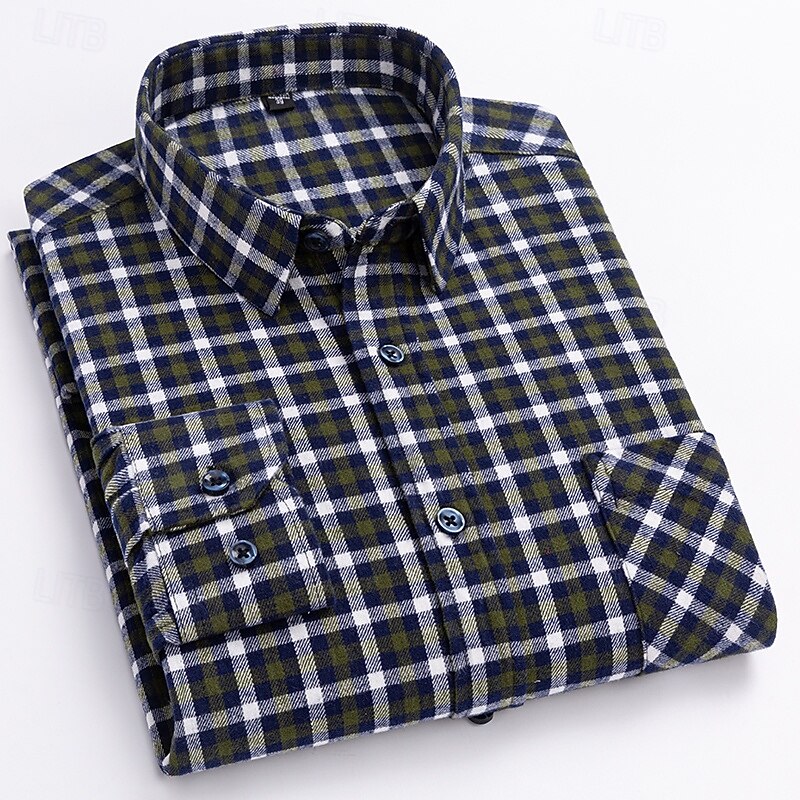 Men's Shirt Flannel Shirt Plaid Shirt Button Up Shirt Overshirt Plaid / Striped / Chevron / Round Daily Wear Corporate Clothing Light Pink Navy blue+white Dark Red Red Long Sleeve Shirt Collar All3
