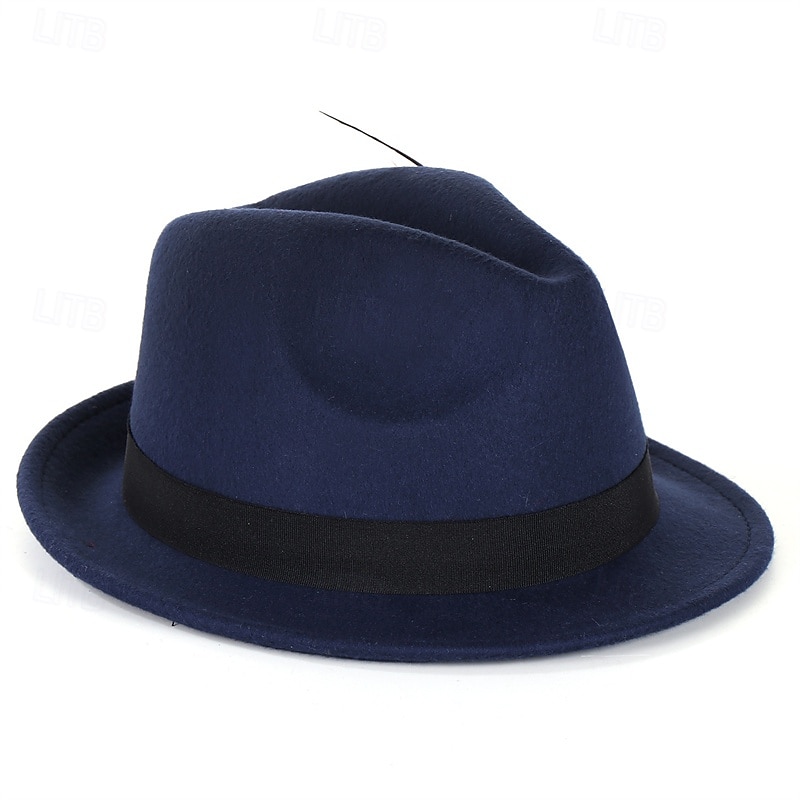 Men's Fedora Hat Oktoberfest Hat Black Wine Polyester Feather Fashion Casual Street Daily Color Block Sunscreen Breathable3