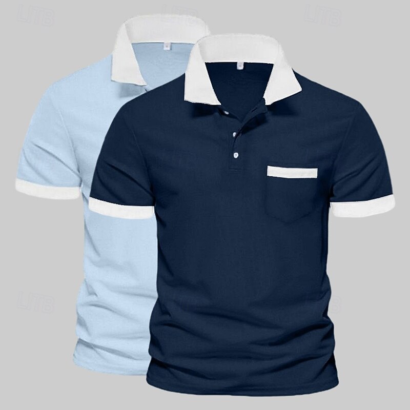 Men's Polo Shirts Golf Shirt Business Casual Lapel Short Sleeve Color Block Pocket 2 Piece Summer All Seasons Regular Fit Blue and White Gray / Red Blue + Gray Blue + Navy Navy + white White+Black2