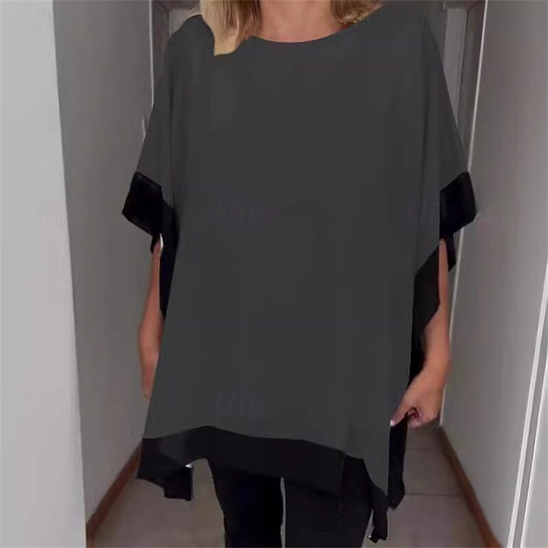 Women's Texture Blouse T Shirt Tee Top Color Block Fashion Modern Short Sleeve Crew Neck Regular Tops Daily Going out Beach Wear Patchwork Black White Red Green Gray Summer