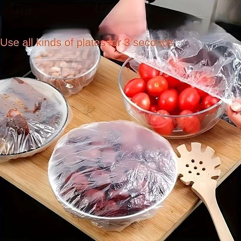 100PCS Reusable Elastic Food Storage Covers, Transparent Stretchable Plastic Bowl and Plate Lids, Airtight Seal Wraps, No Odor, Ideal Alternative to Foil and Cling Film for Kitchen Use2