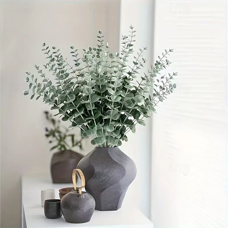 50 Bundles Artificial Eucalyptus Stems, Realistic Faux Greenery for Wedding Bouquets, Centerpieces, Home and Office Decor, Outdoor Arrangements, Party and Holiday Decorations