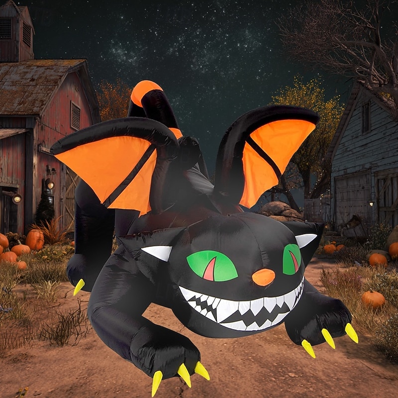 1 Pc 1.8M Halloween Light Red Eyes Black Cat Inflatable Air Model Indoor and Outdoor Courtyard Garden Lawn Path Party Atmosphere Decoration Light