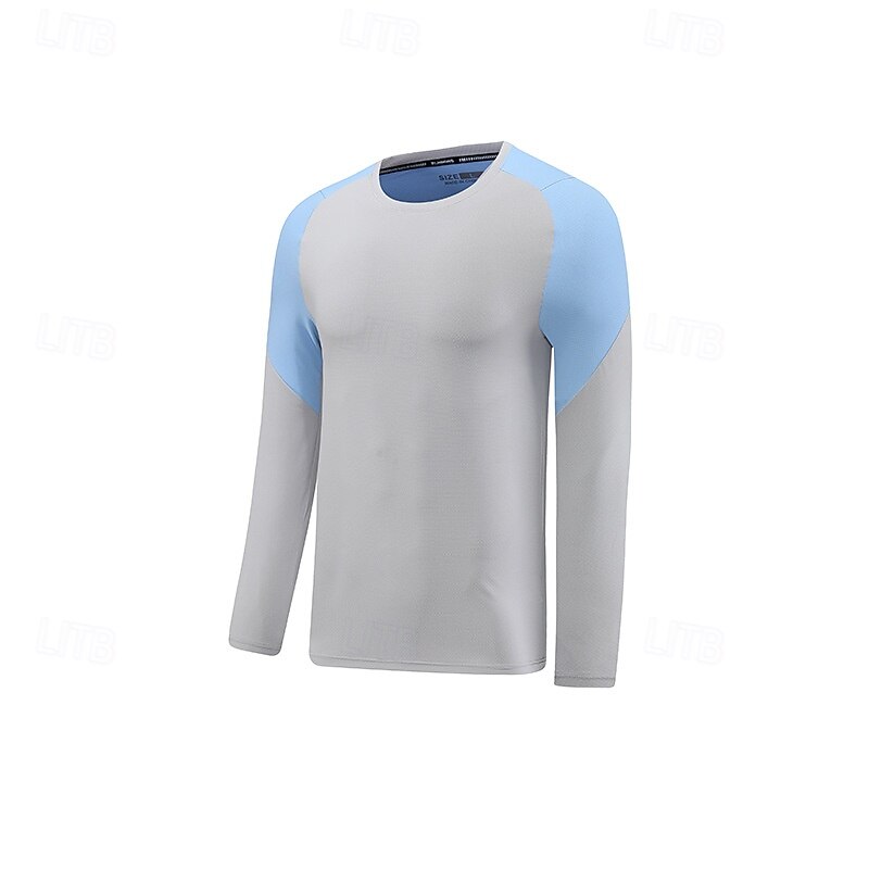 Men's Performance Shirt Sport Tee Shirt Long Sleeve Crew Neck Top Outdoor Quick Dry Sweat wicking anti-odor Breathable Polyester Patchwork Pink Blue Sky Blue Tennis Workout Athletic4