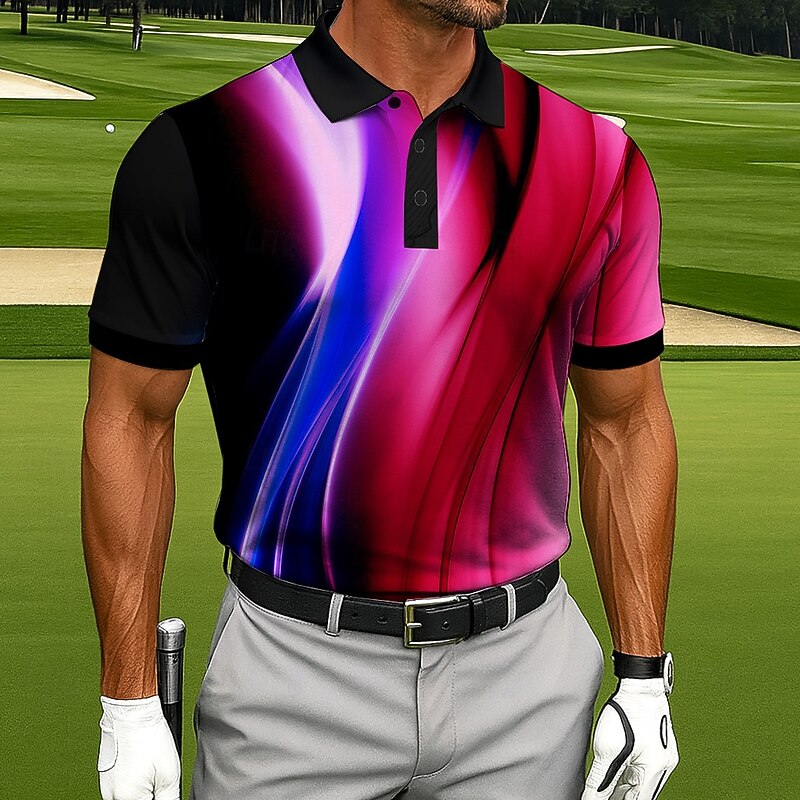 Men's Abstract Geometic Polo Sports Polo Shirts Short Sleeve Polo Shirts Collared Shirts Casual Athleisure Outdoor clothing Daily Wear Buttons Summer Red Blue Green3