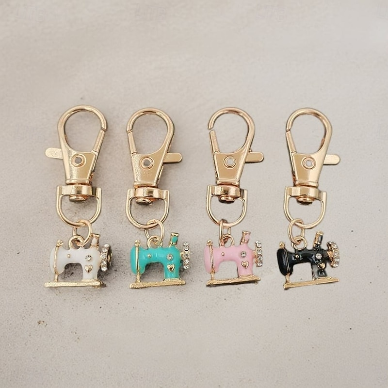 4 Pcs Mini Sewing Machine Keychains A Stitch of Memory and Meaning Vintage Zinc Alloy Rhinestone Pendant Key Rings for Women Handbag Purse Charm Gift