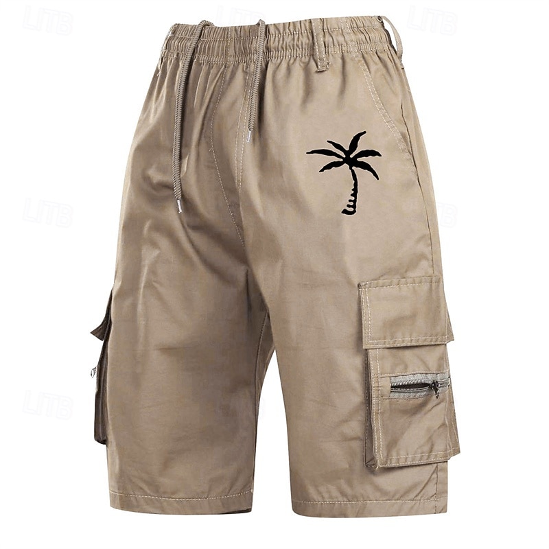 Men's Cargo Shorts Shorts Summer Shorts Elastic Waist Drawstring Multi Pocket Coconut Tree Comfort Wearable Knee Length Outdoor Sport Daily Fashion Casual Black Navy Blue4